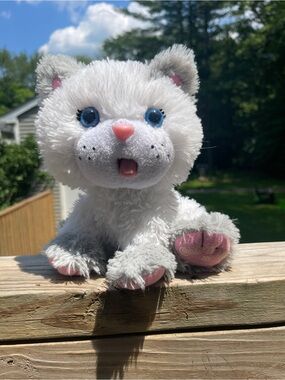Plush White Kitten Stuffed Animal with Pink Accents